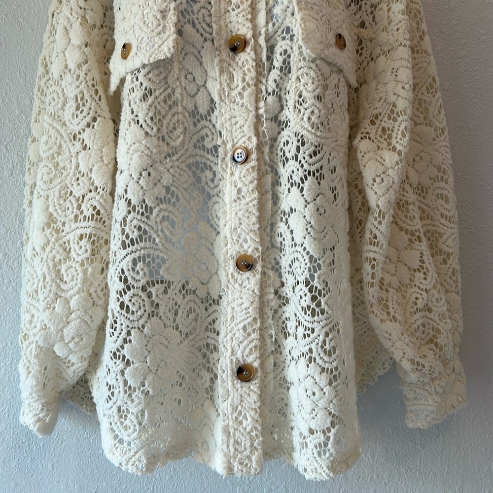 Cream Lace Button-Front Jacket - Picture 5 of 14